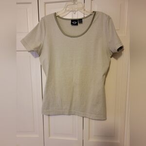 Dockers Light Green and White Striped Scoop Neck Tee Size Large EUC